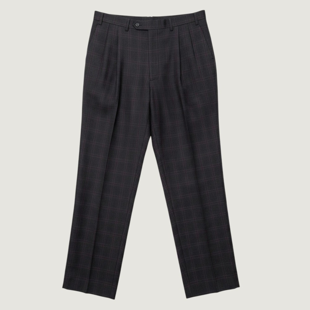 Canali Mens Super 120s Wool Plaid Pleated Dress Pants Charcoal Grey Italy 34x28